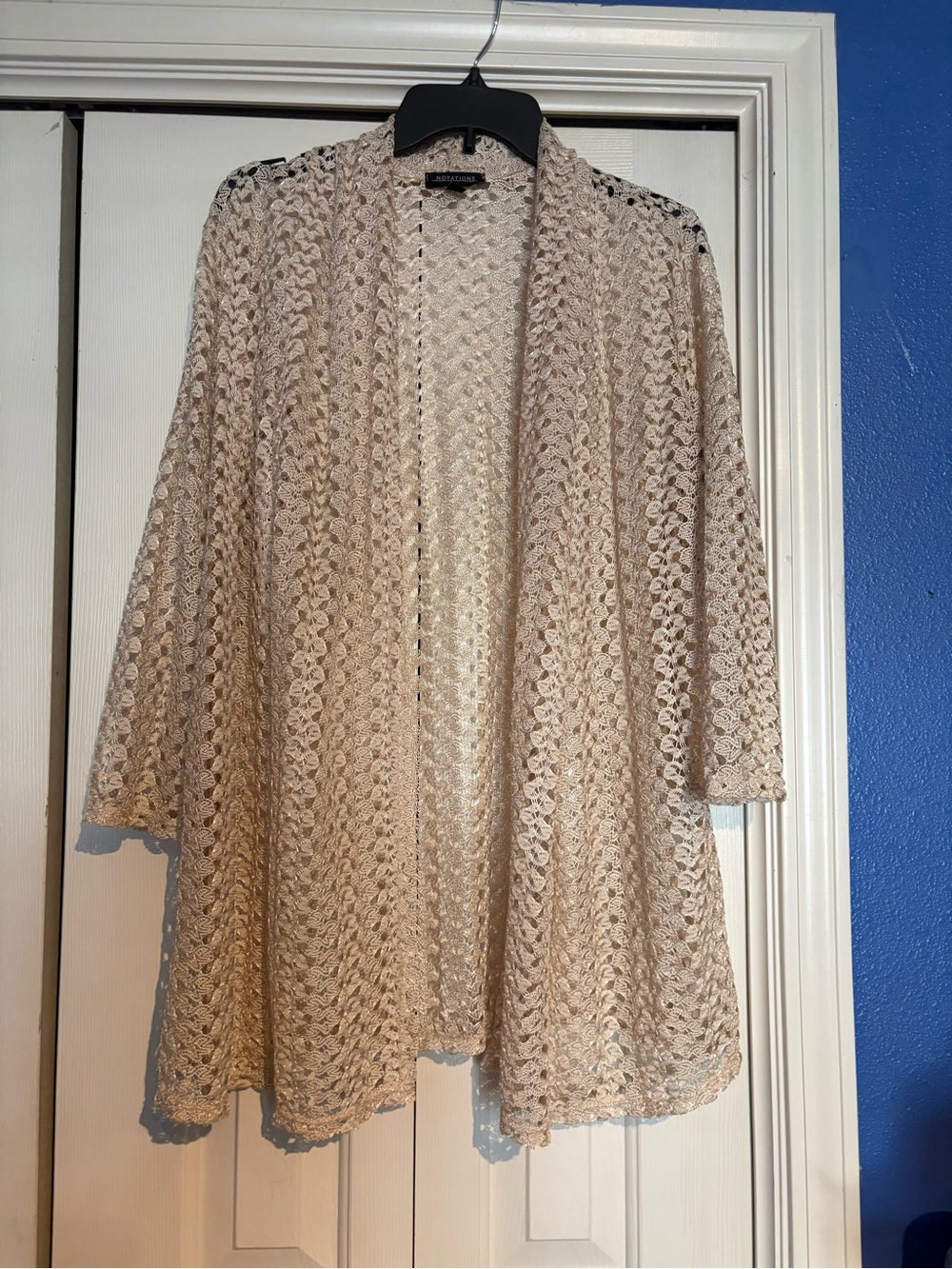 Notations Crochet Openwork Cardigan in Light Beige